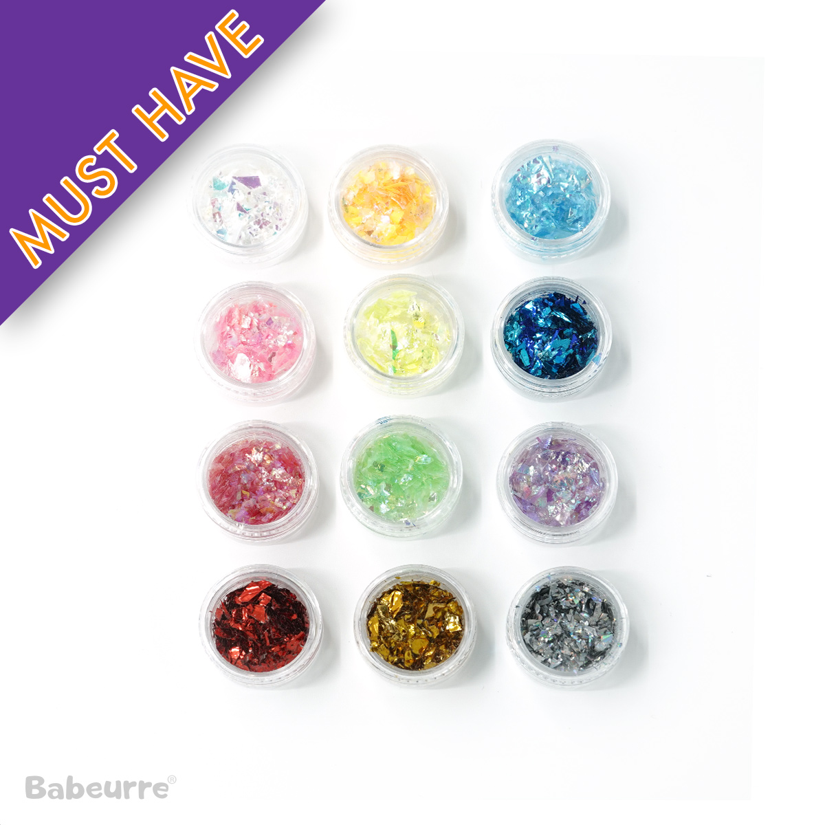Holographic Iridescent Glitter Shapes – Set of 12 assorted colours