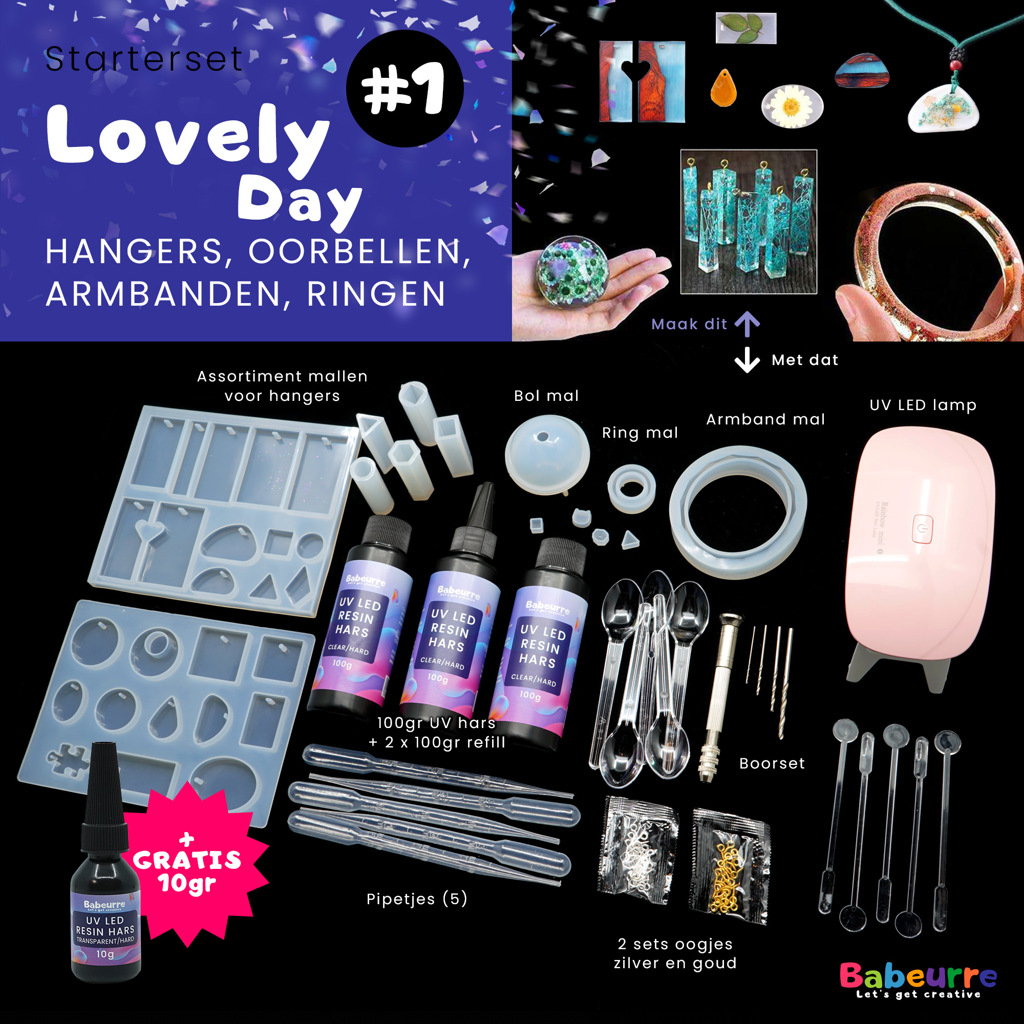Starterset – Lovely Day – Hangers, armbanden, ringen, oorbellen  – Versie #1